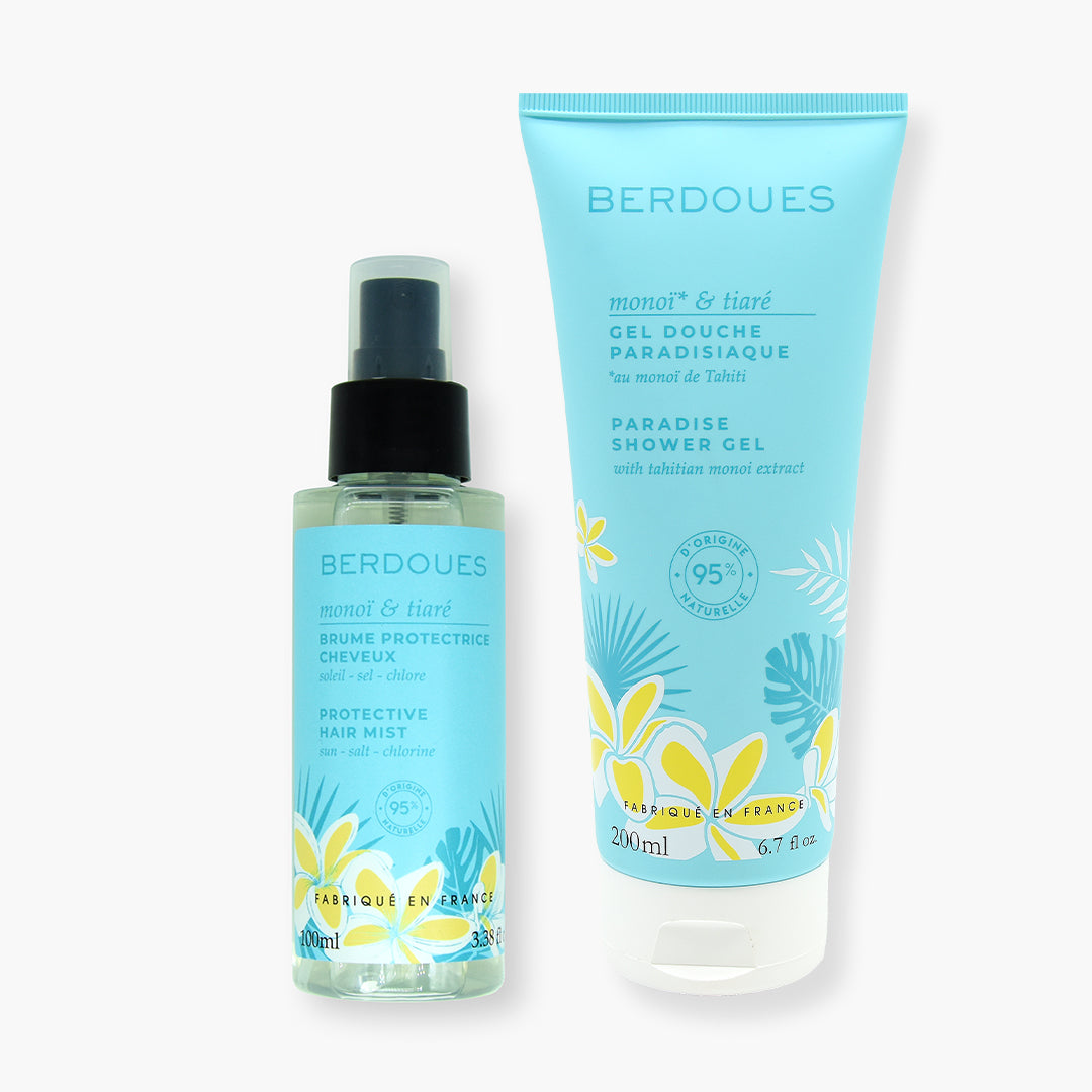 Duo Monoï & Tiaré : Brume Protectrice Cheveux et Gel Douche
